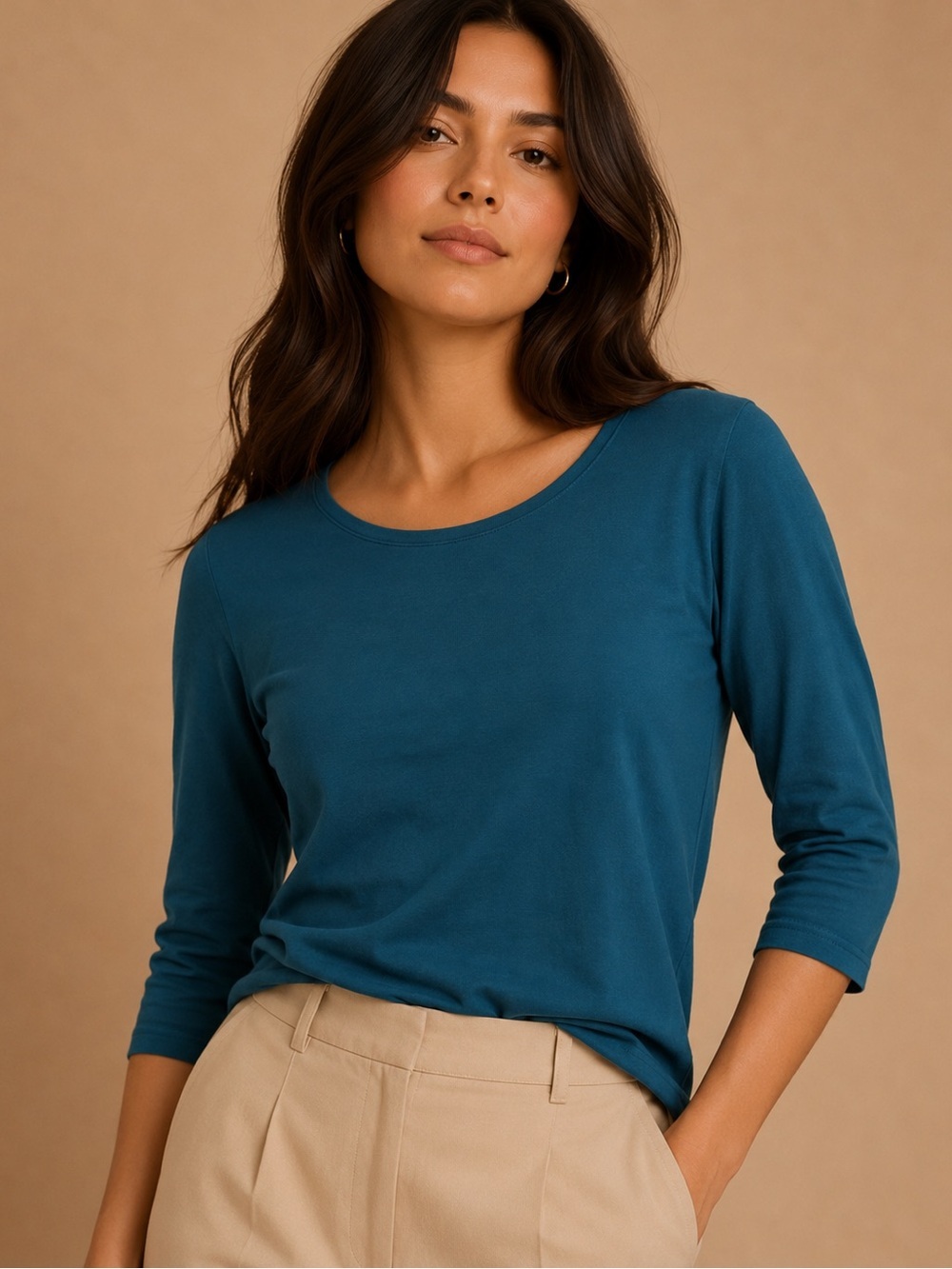 Karen Scott Teal Blue 3/4 Sleeve Scoop Neck Top Size XL